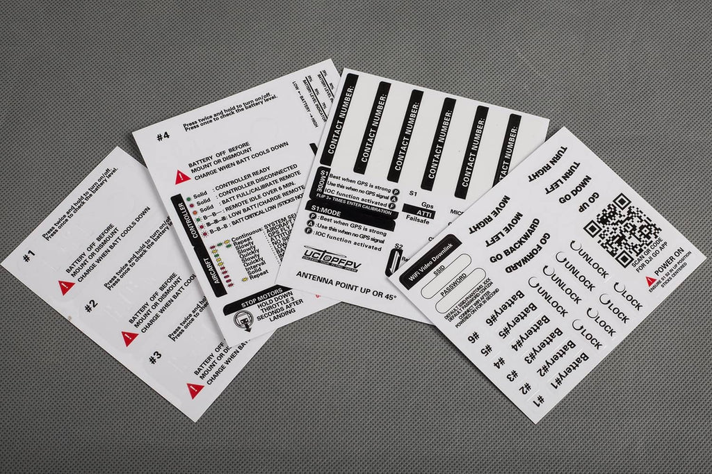 Sheet of small printed instruction and safety decal stickers