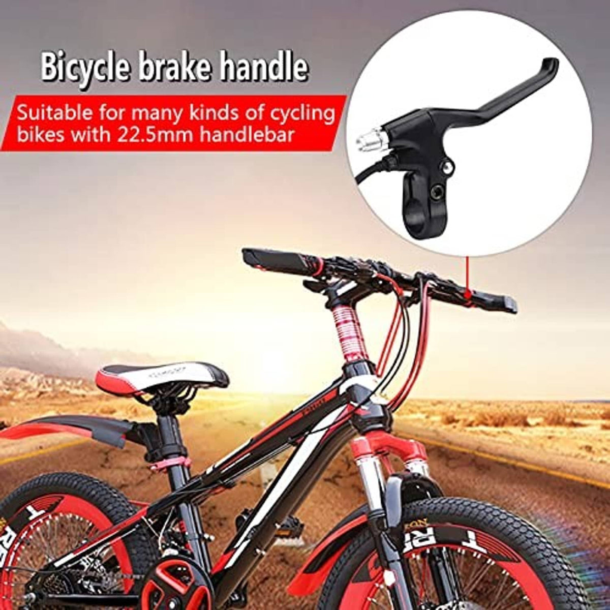 Black brake handle lever set with cable for bicycle handlebar mounting