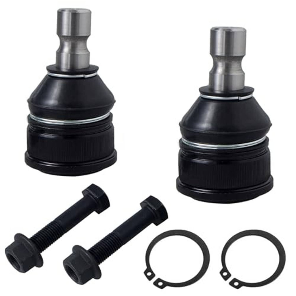 Front upper ball joints (2-pack) with black boots, metal ball joints, and mounting bolts