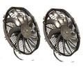 12V 12-inch puller fan with curved metal blades and black mounting frame, twin pack style