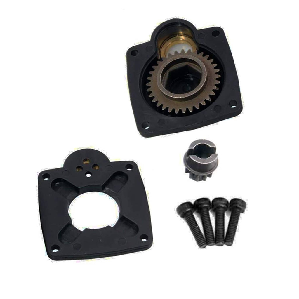 Black starter back cover kit with gear housing, insert ring, and mounting screws