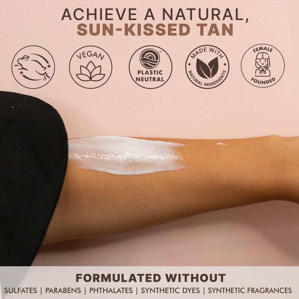 Arm with self-tanner lotion smoothing in a thin stripe
