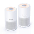 White cylindrical air purifier set with two units and top control panel.