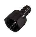 Derale AN swivel hose barb fitting with female threaded end, black finish