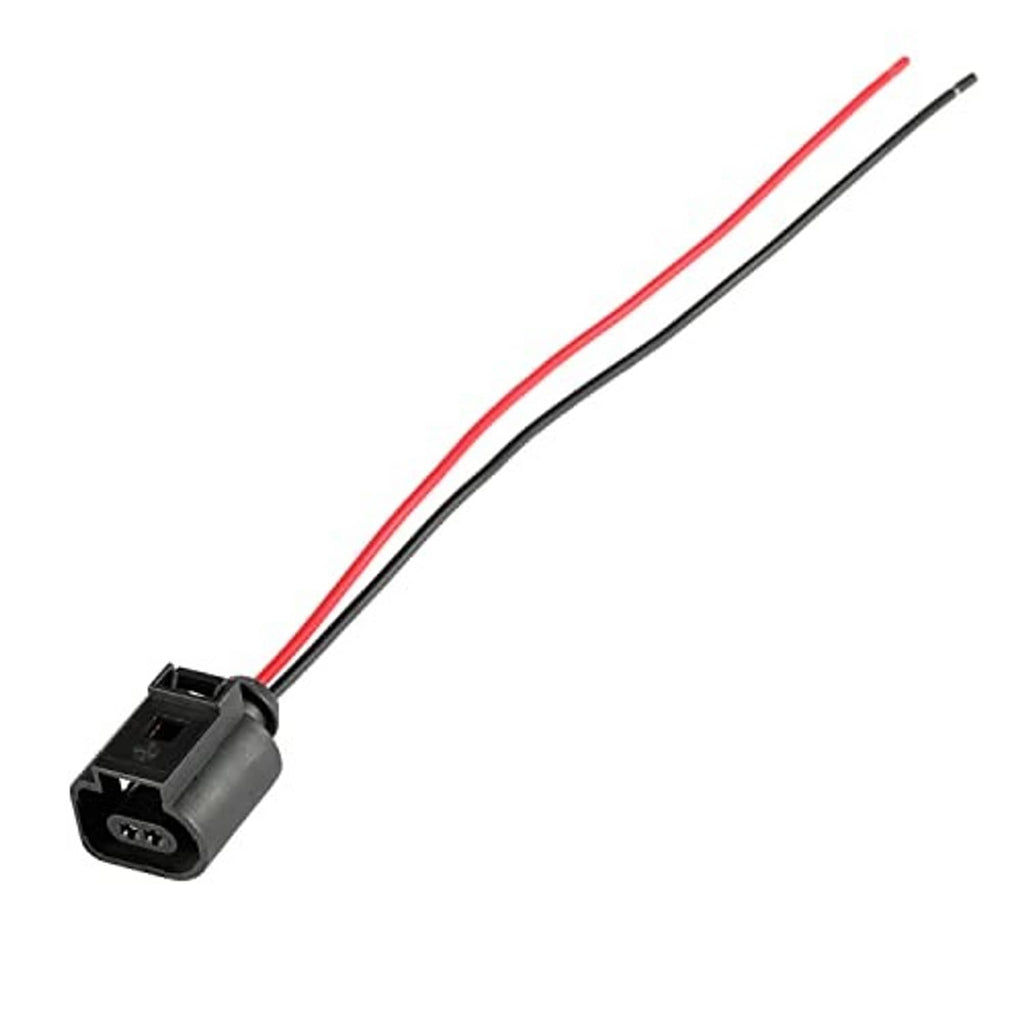 2-pin harness connector plug with red/black wires and black keyed connector body