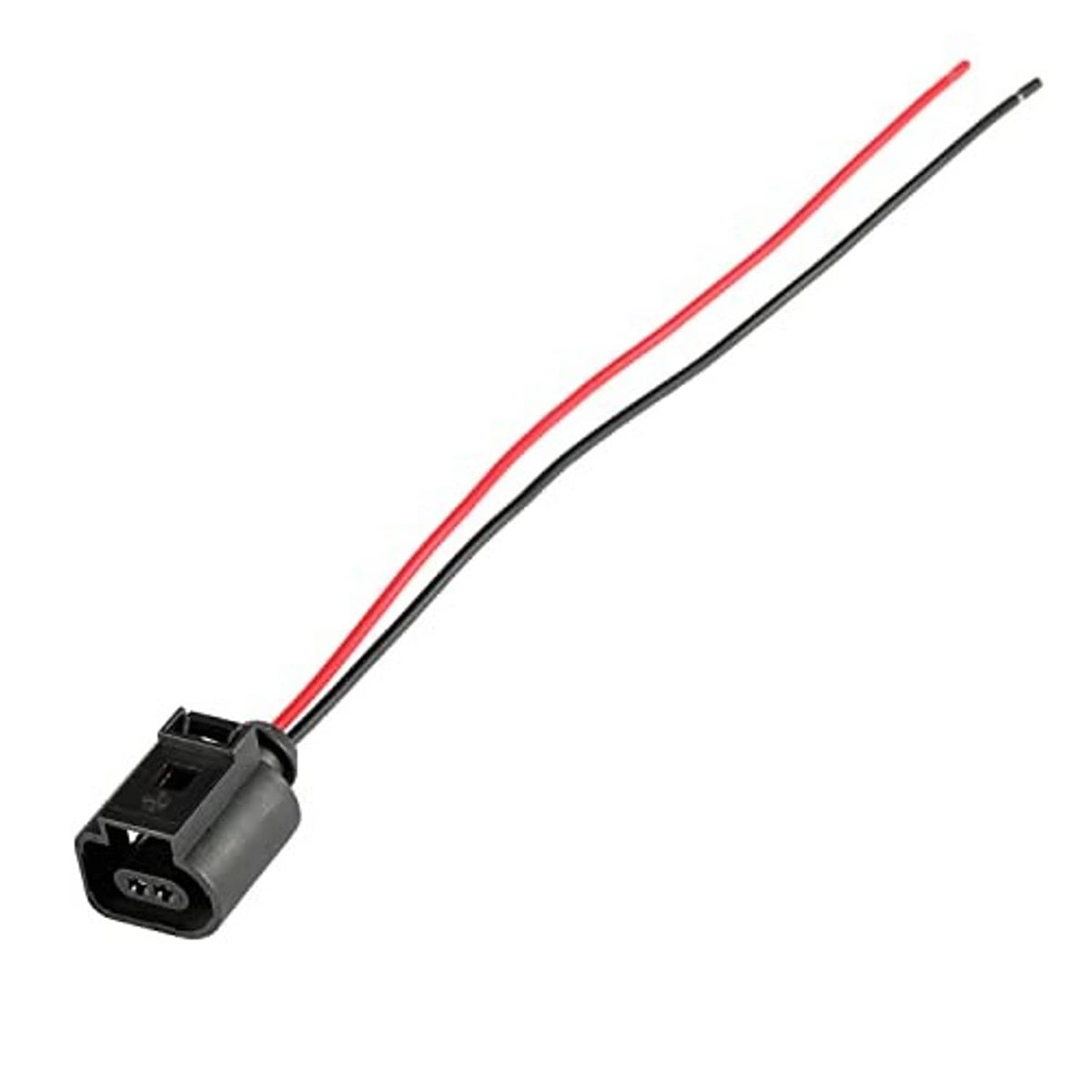 2-pin harness connector plug with red/black wires and black keyed connector body