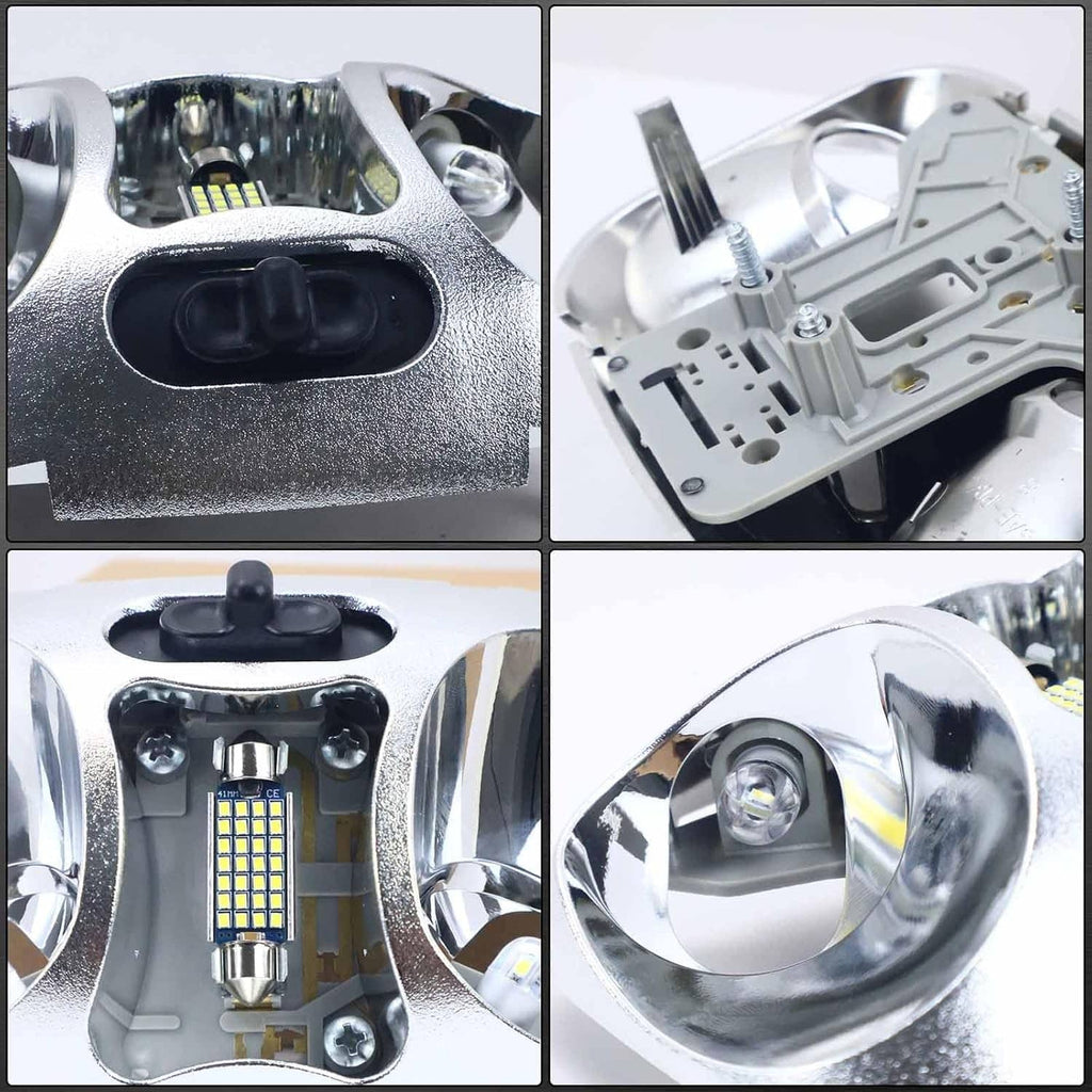 Cab map lamp assembly with exposed LED circuit board inside chrome housing