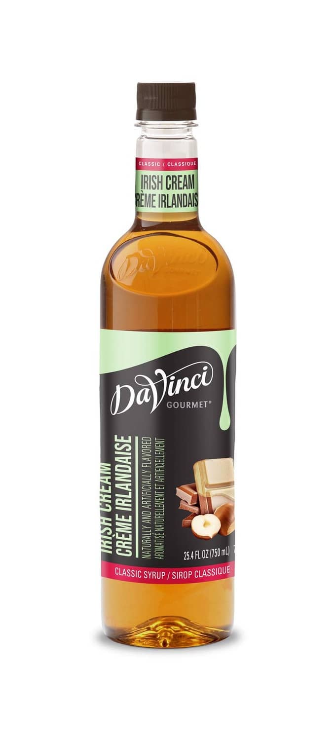 DaVinci Irish cream syrup bottle, amber PET 25.4 oz with brown cap