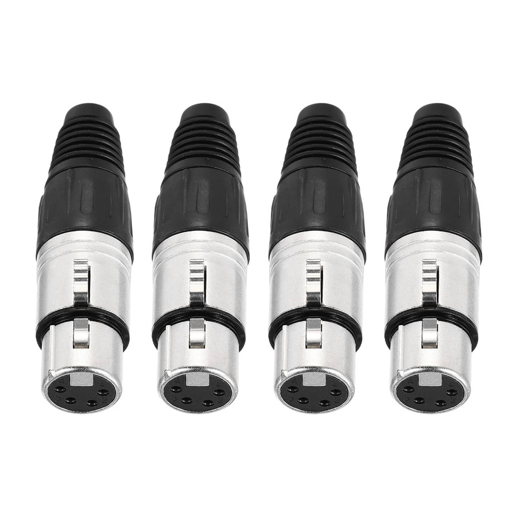 Four black-and-silver 4-pin XLR female connectors with threaded cable collars