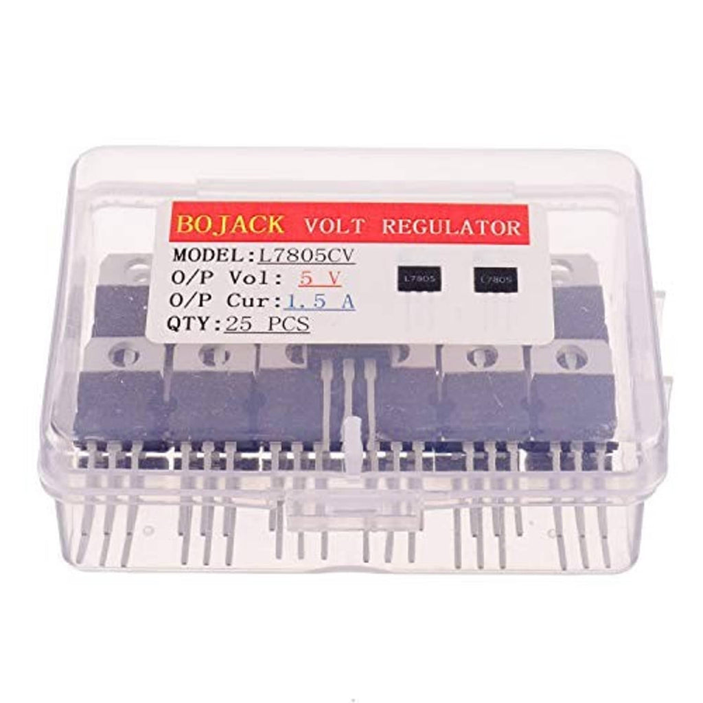 Voltage regulator ICs in transparent case with printed specs, black 3-lead packages