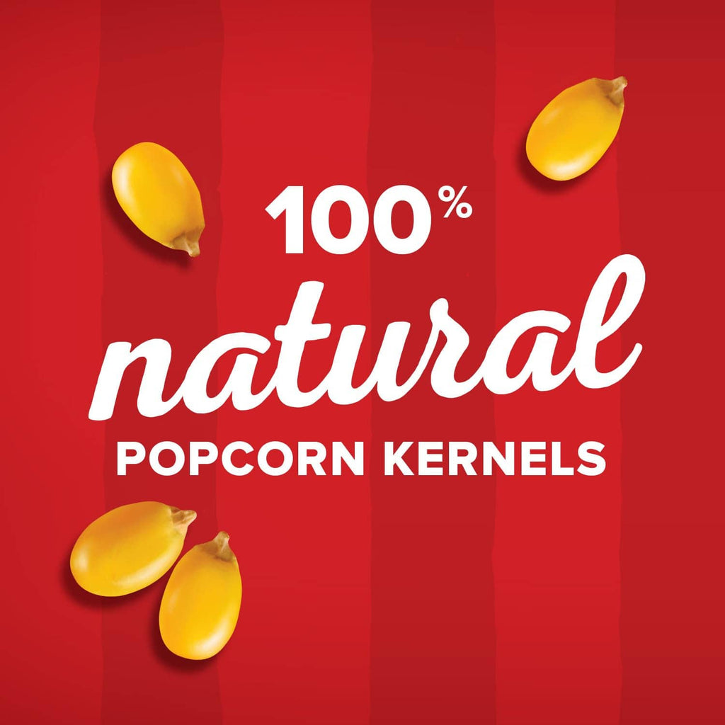 100% natural popcorn kernels graphic with corn kernels