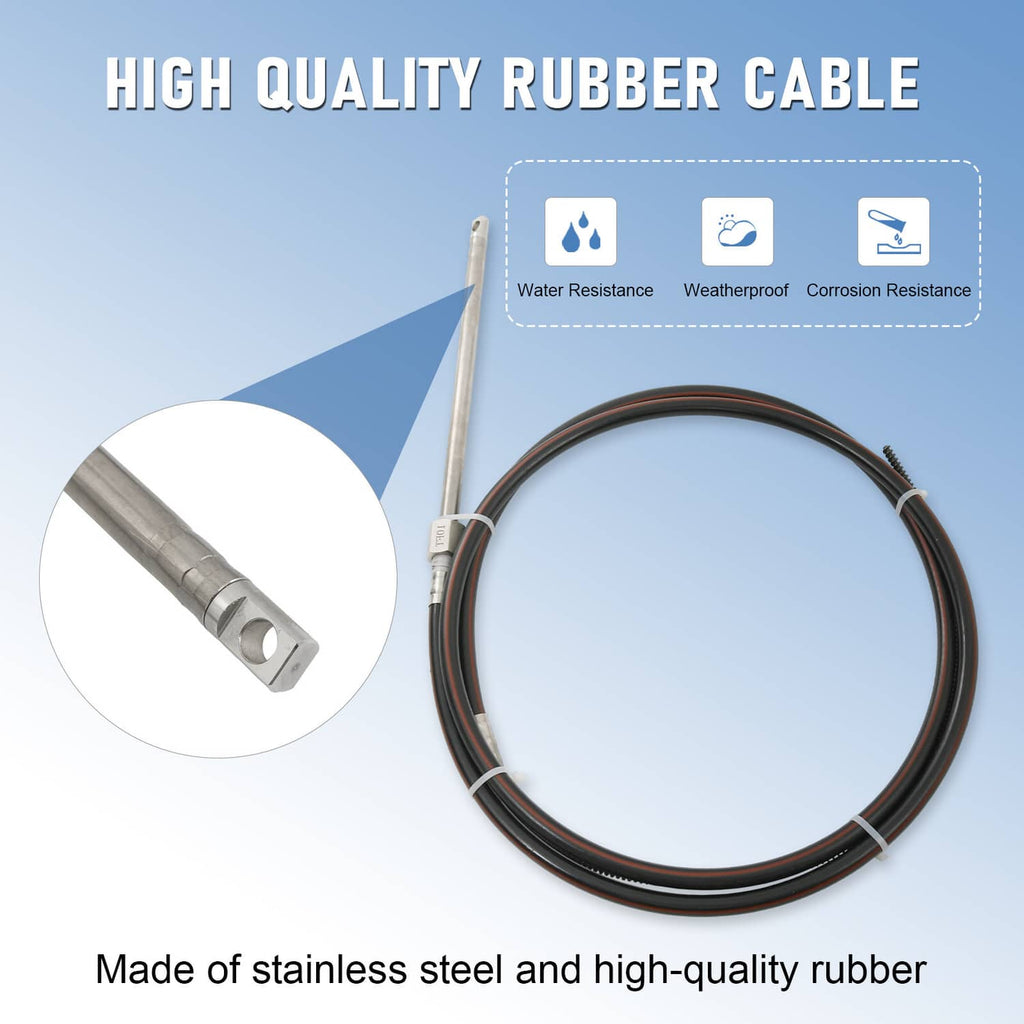 Stainless steel and rubber steering cable with waterproof, weatherproof cable length