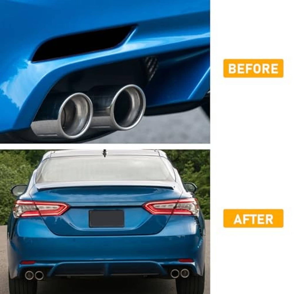 Red rear bumper reflector lenses on a car rear, shown before and after