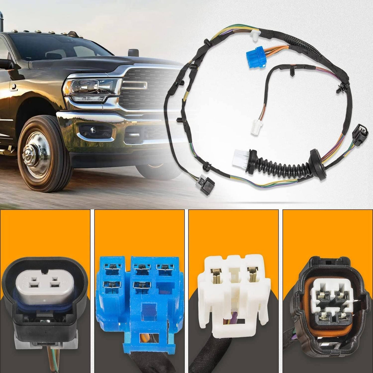 Rear door wiring harness kit with corrugated sensor-style loom and multiple connector plugs
