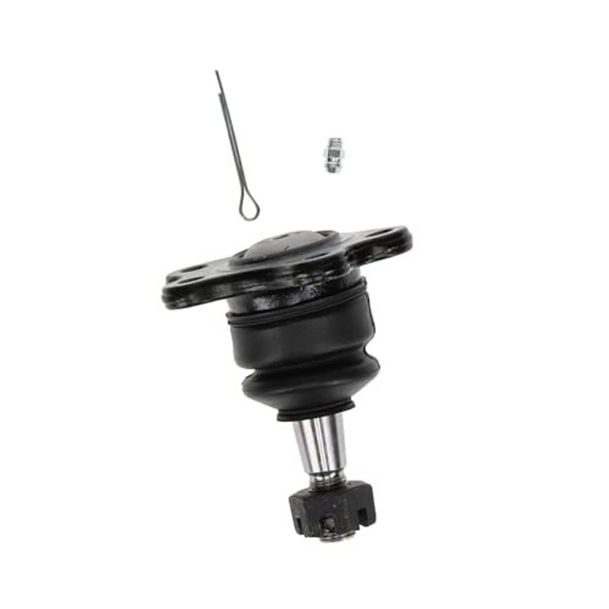 Front upper suspension ball joint with black bellow, metal shaft, and mounting stud