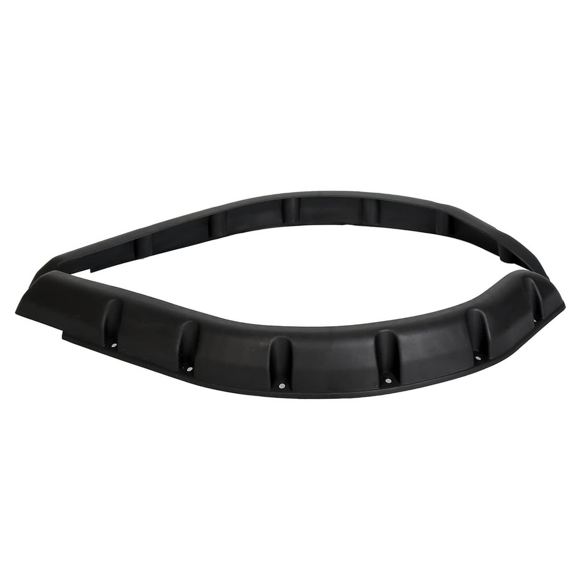 Curved black fender flare with multiple raised posts and screw holes along the edge.