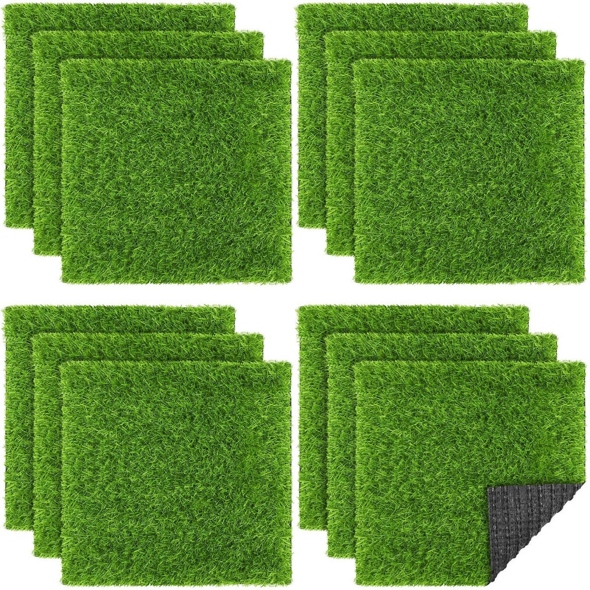 Green square artificial grass mats set, short pile texture in multiple pieces