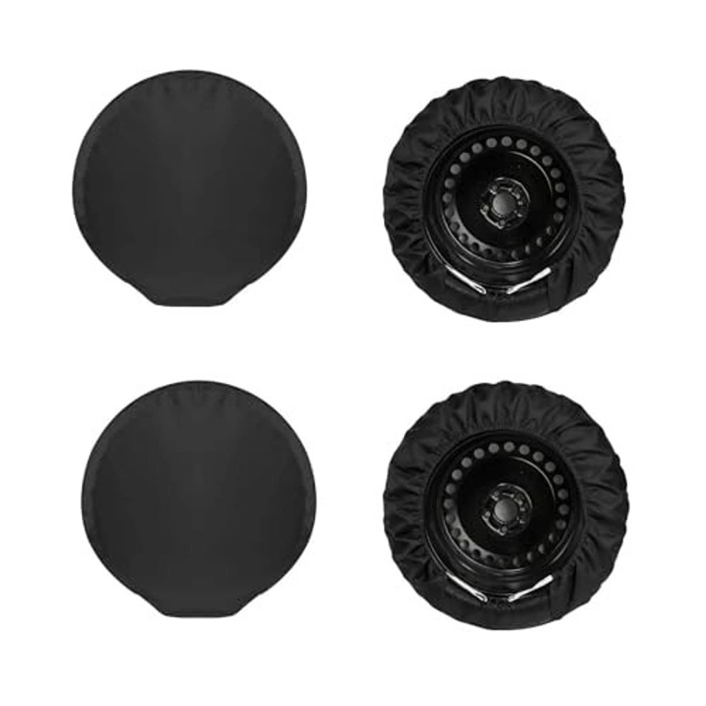 Set of four black RV spare tire covers, round design with wheel hub opening