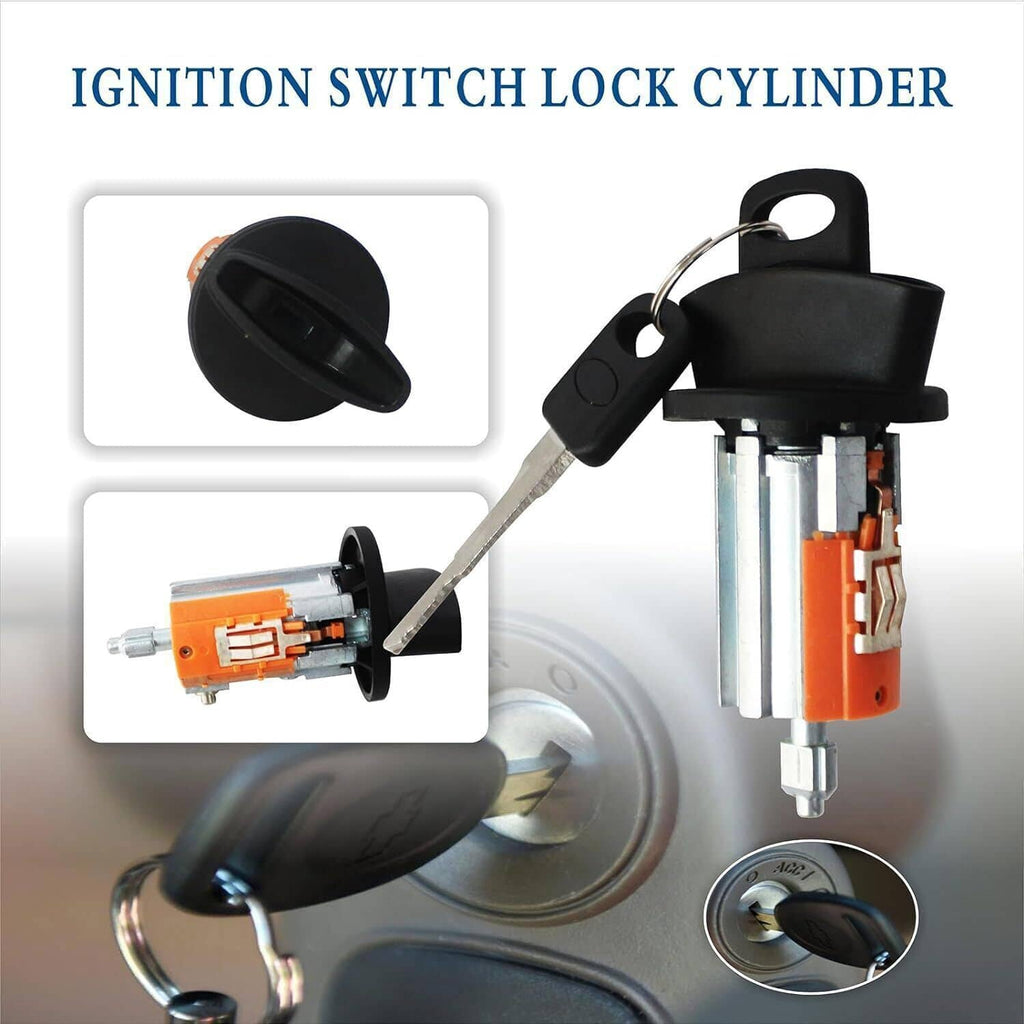 Ignition switch lock cylinder with keys, showing internal components
