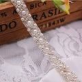 Ivory pearl beaded lace trim ribbon with oval beads and metal link edging