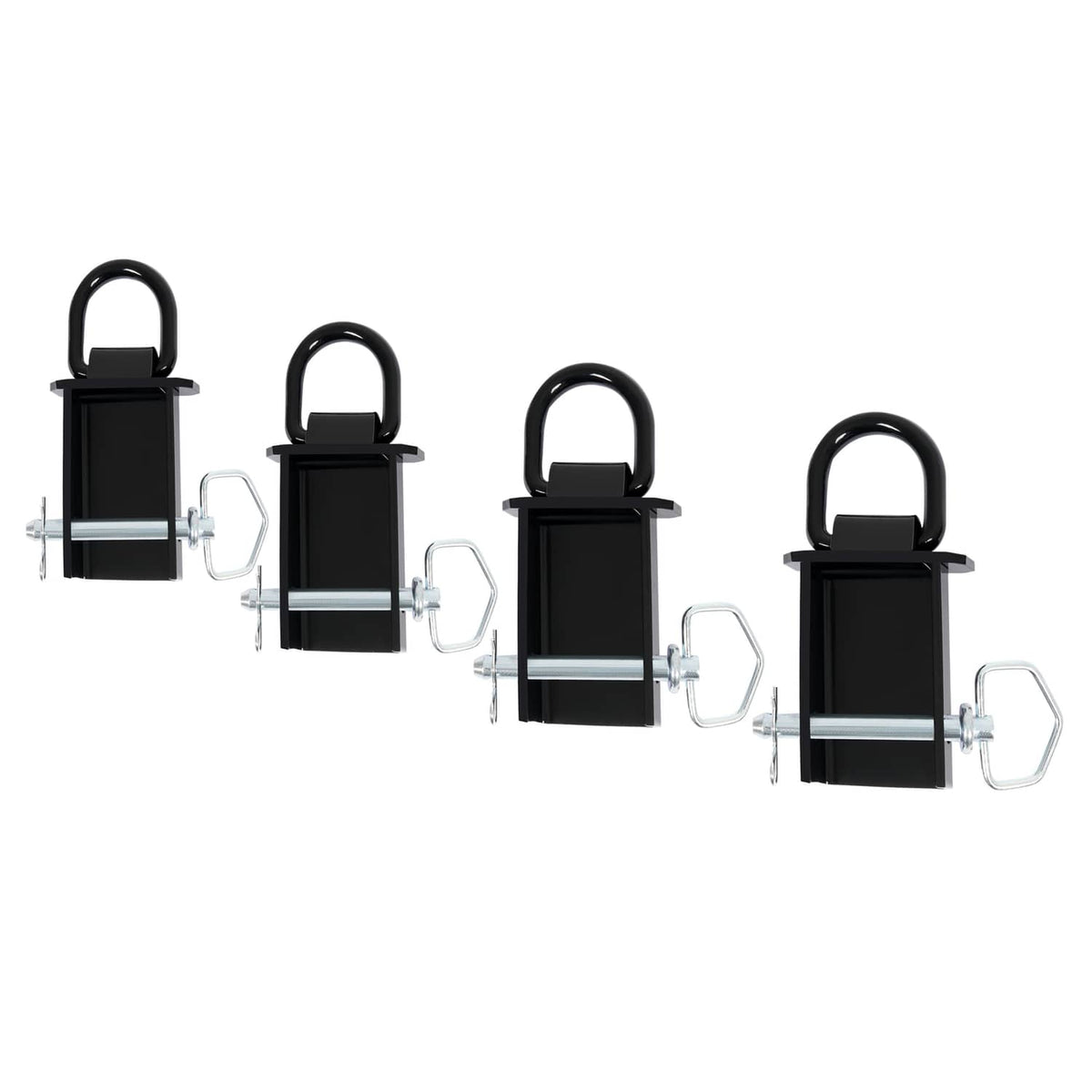 Trailer stake pocket D-ring set, 4 black brackets with lifting D rings and pins