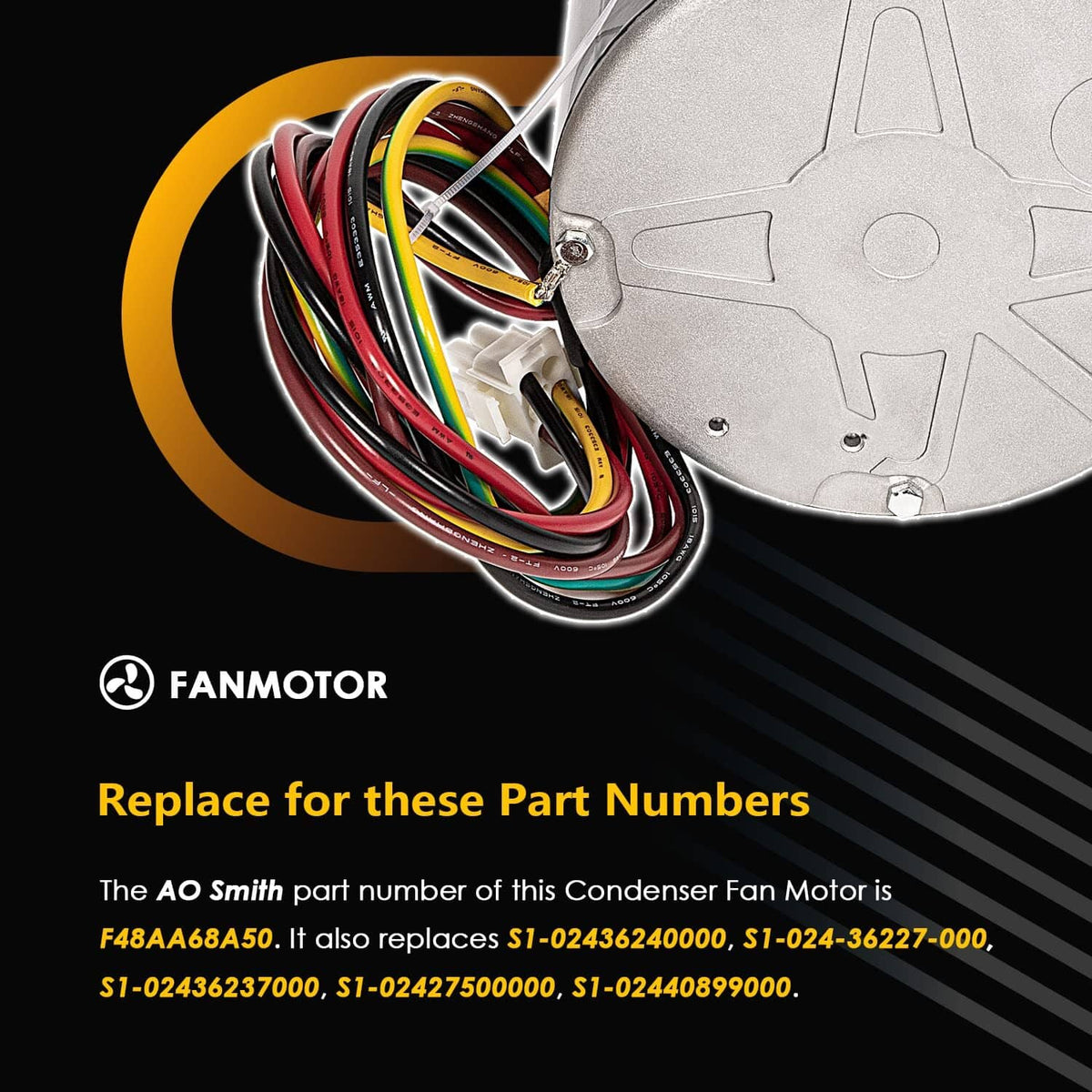 Condenser fan motor close-up with circular metal end cover and wire bundle