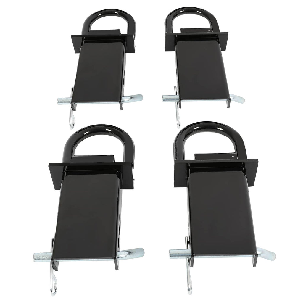 Set of four black trailer stake pocket D-ring mounts with U-bolts and bracket plates