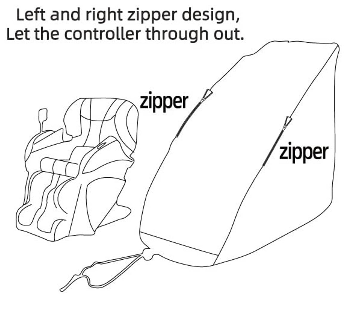 Black massage chair cover with left-right zipper openings