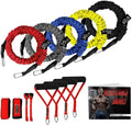 15-piece resistance band set with color-coded loop bands and foam handles