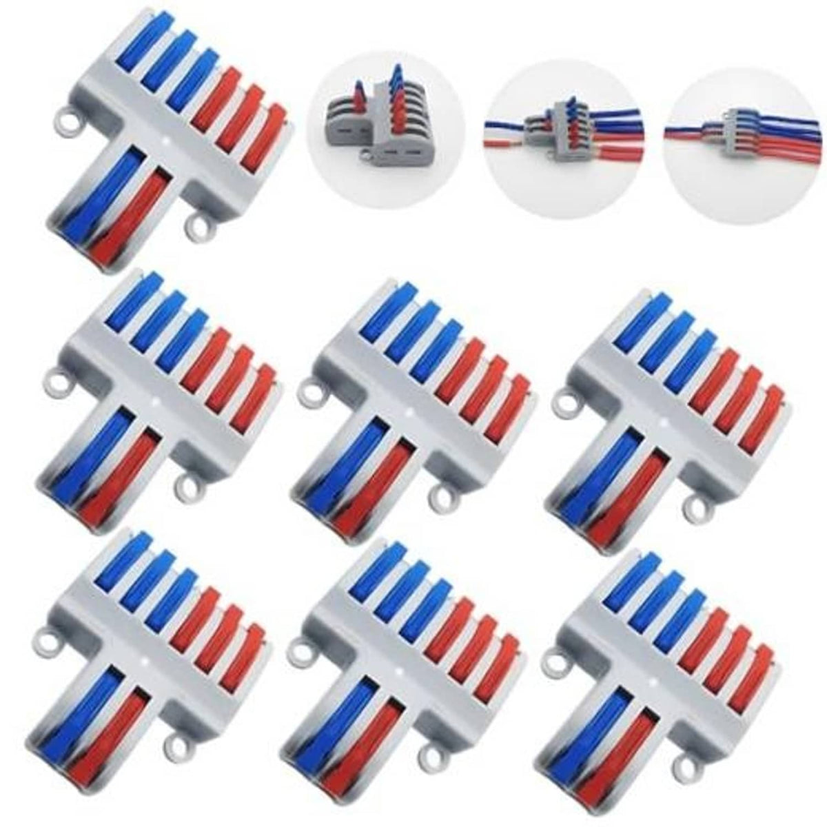Compact wire lever nut connector assortment, gray housing with blue and red slots