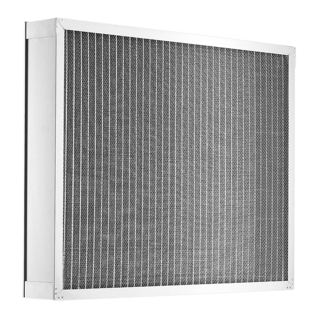 Electrostatic air filter panel with dark gray mesh and aluminum border frame