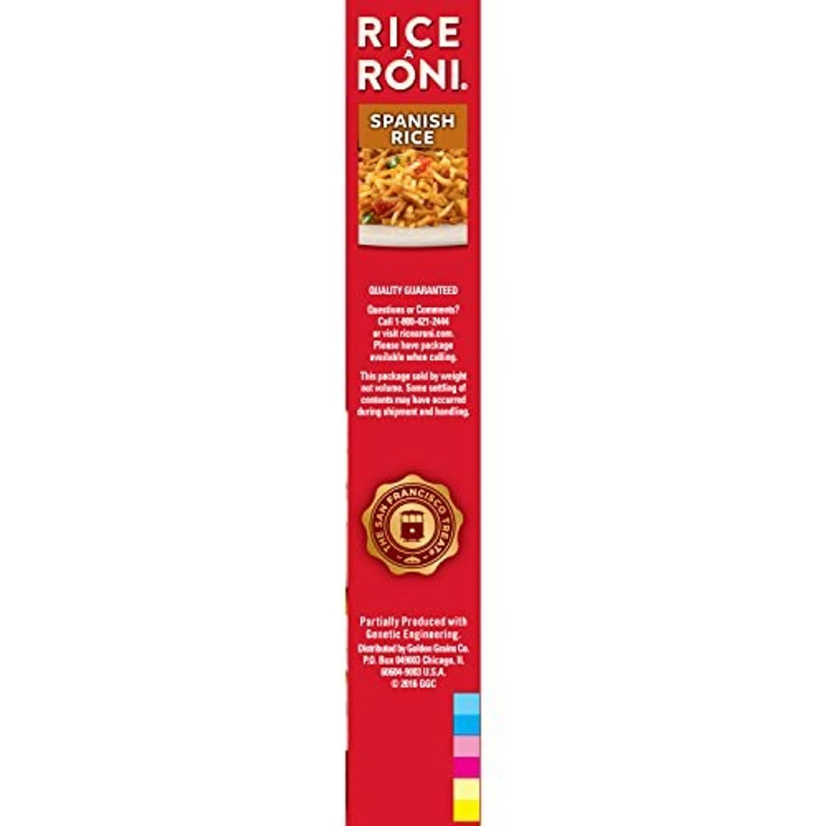 Rice-a-roni Spanish rice side panel box with logos and product information