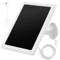 White solar panel charger with black face, wall mount bracket, and charging cable