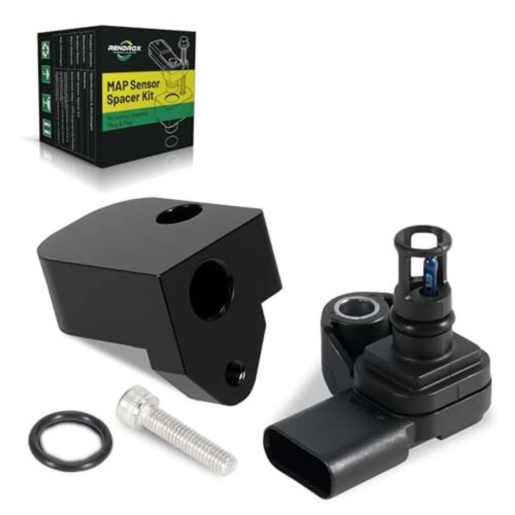 Black MAP sensor spacer kit set with O-ring and mounting bolt, sensor and connector