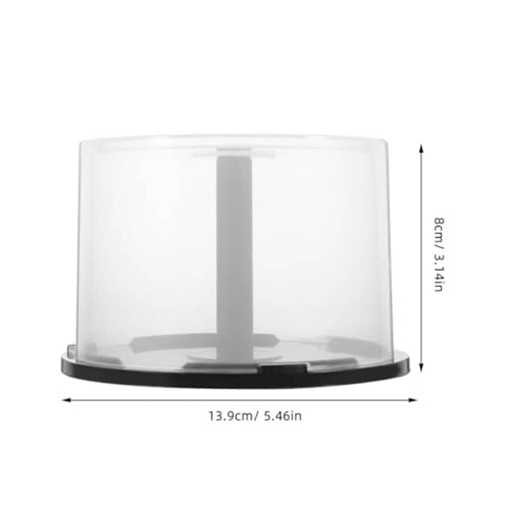 Clear CD storage box with transparent lid, tall center support, black base