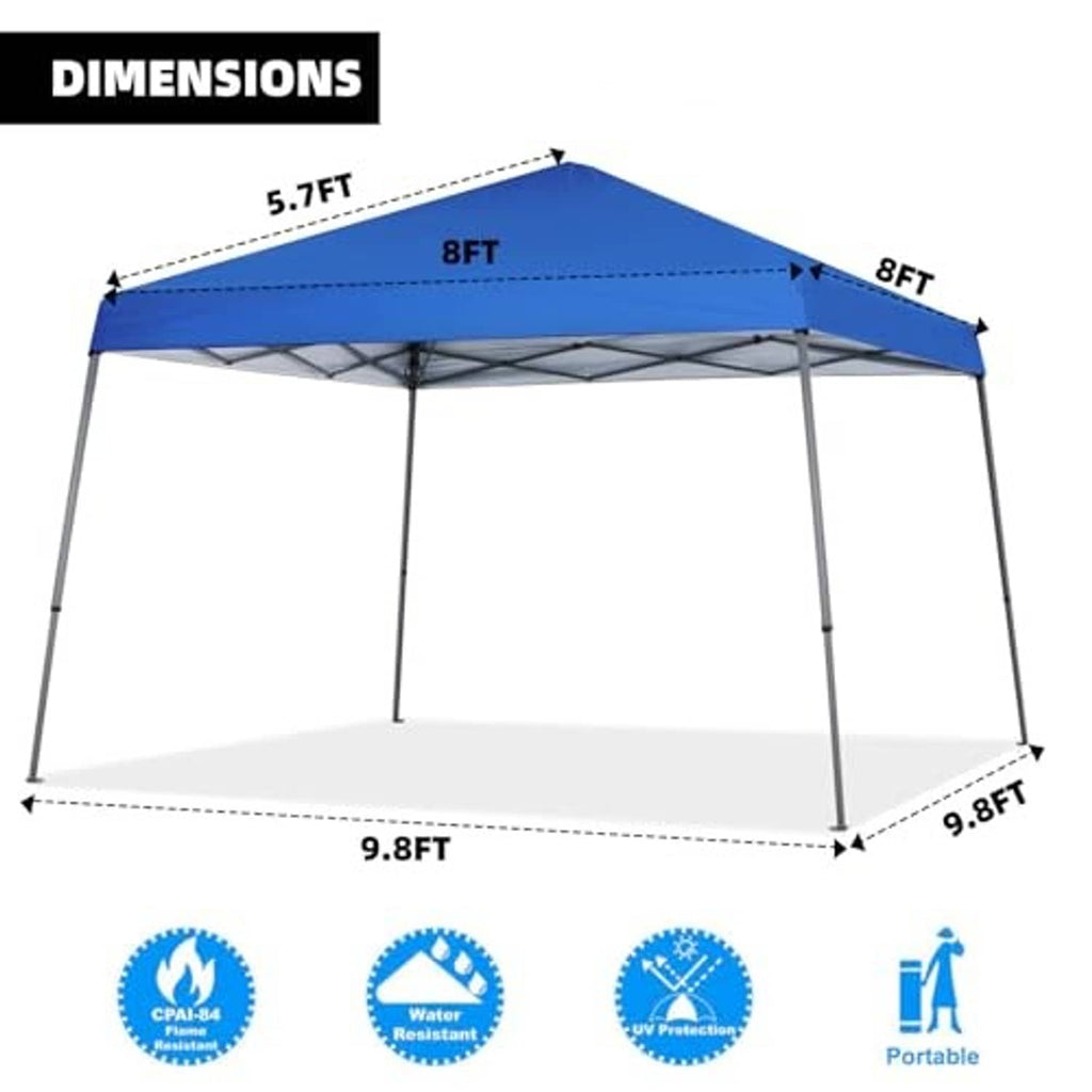 Royal blue 8x8 ft pop-up canopy replacement top with slanted roof and labeled dimensions