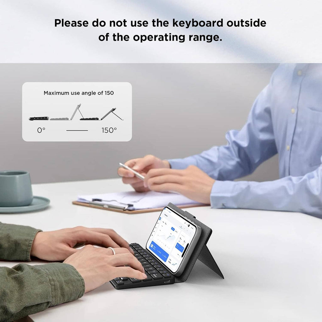 Wireless mini keyboard with phone stand, black, smartphone supported for typing