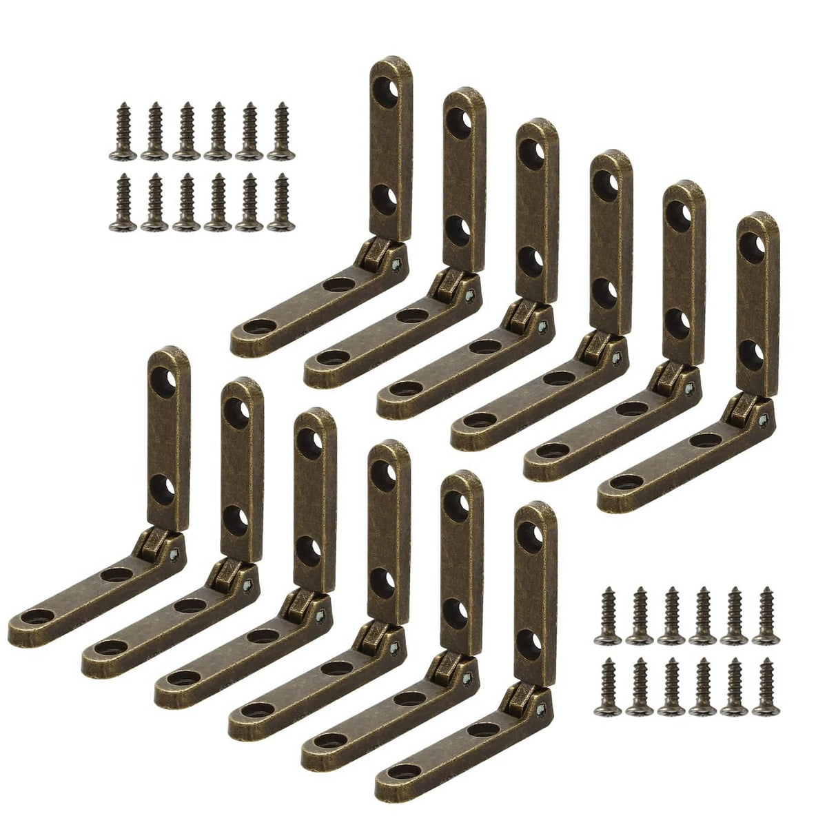 Bronze 90-degree jewelry box hinge set with screws, 12-piece bracket hinges