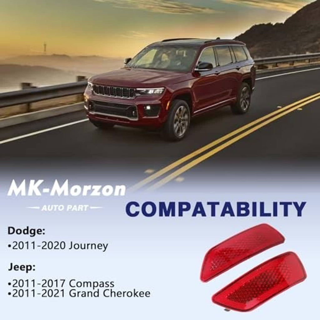 Red rear bumper reflector lamps, angled triangular lenses with textured pattern