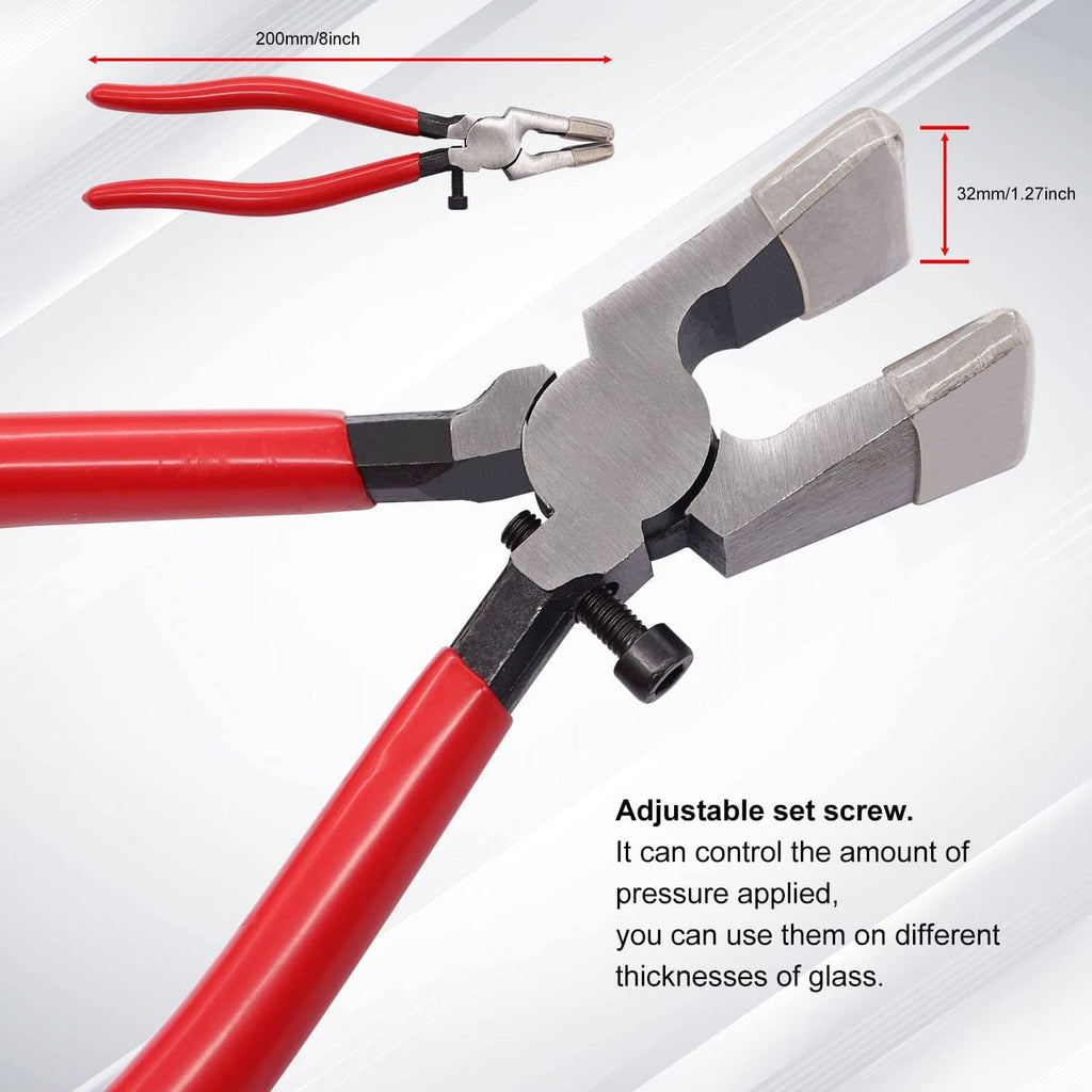 Adjustable key fob clamp pliers with red handles and silver jaws