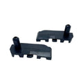 Pair of dark plastic radiator support brackets with pin posts and mounting slots