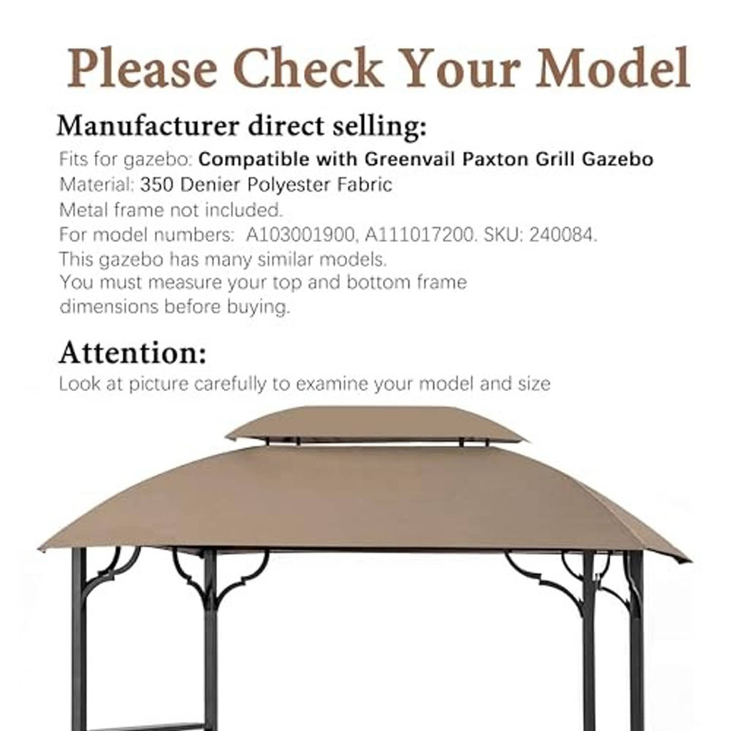 Khaki grill gazebo replacement cover with arched canopy and top rails, front view