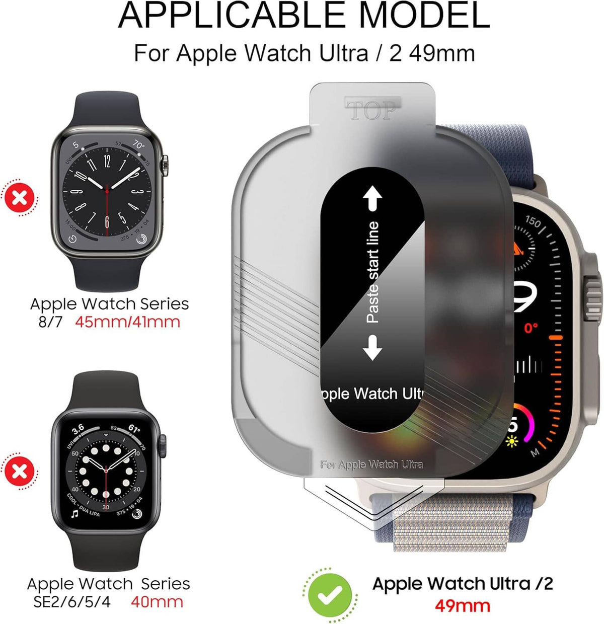 Tempered glass privacy screen protector template for Apple Watch Ultra 2 49mm