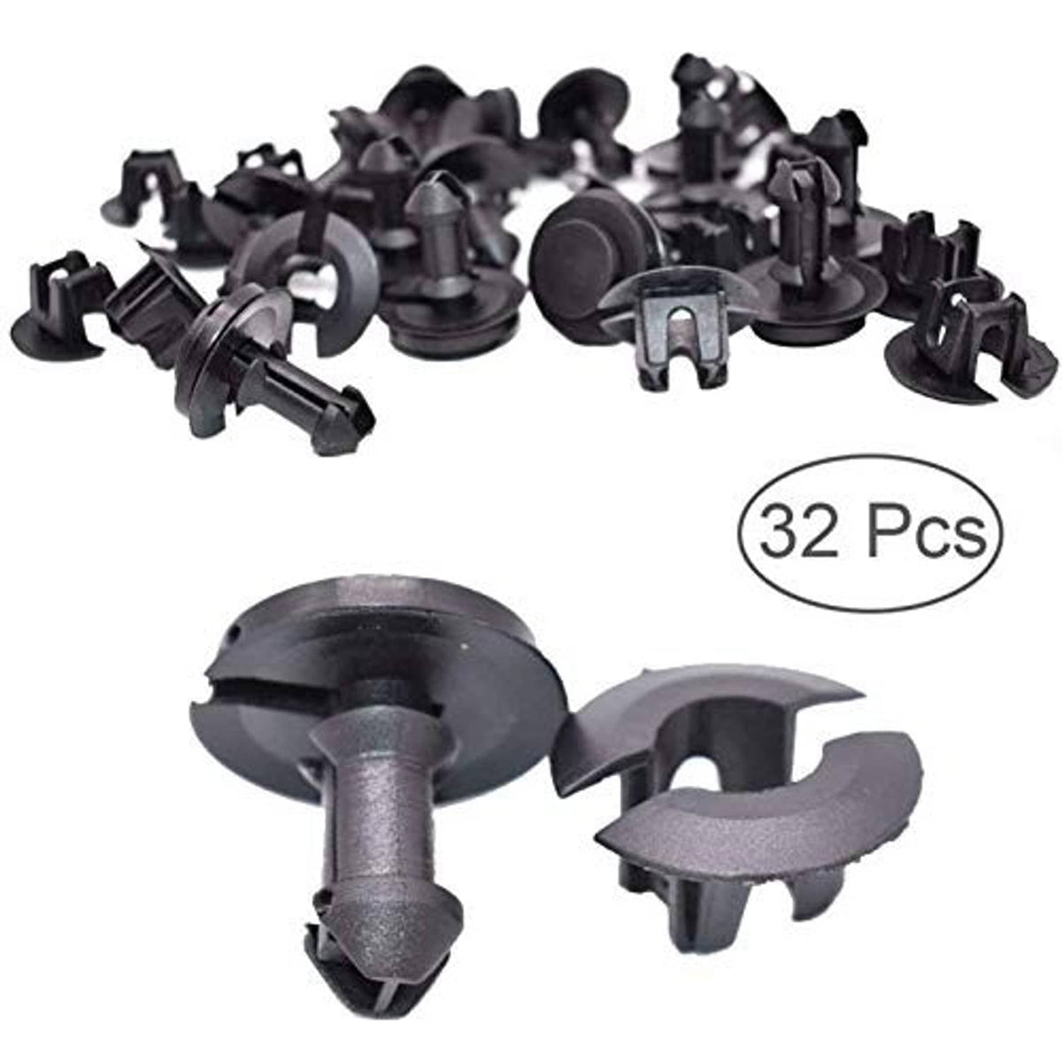Front air deflector retainer clips with grommets, 32 pcs in dark gray