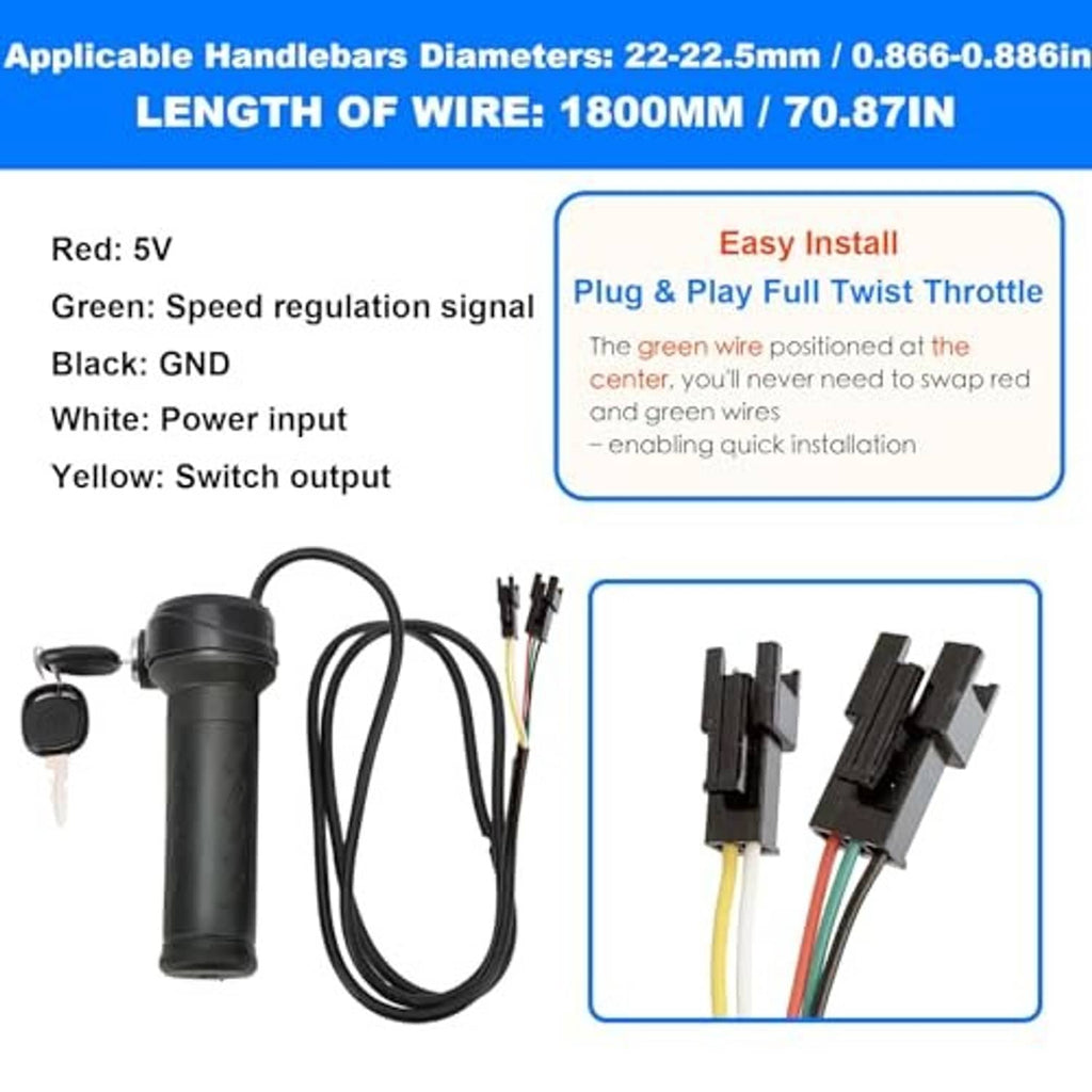 Throttle wiring harness with colored leads and plug connectors for electric bikes