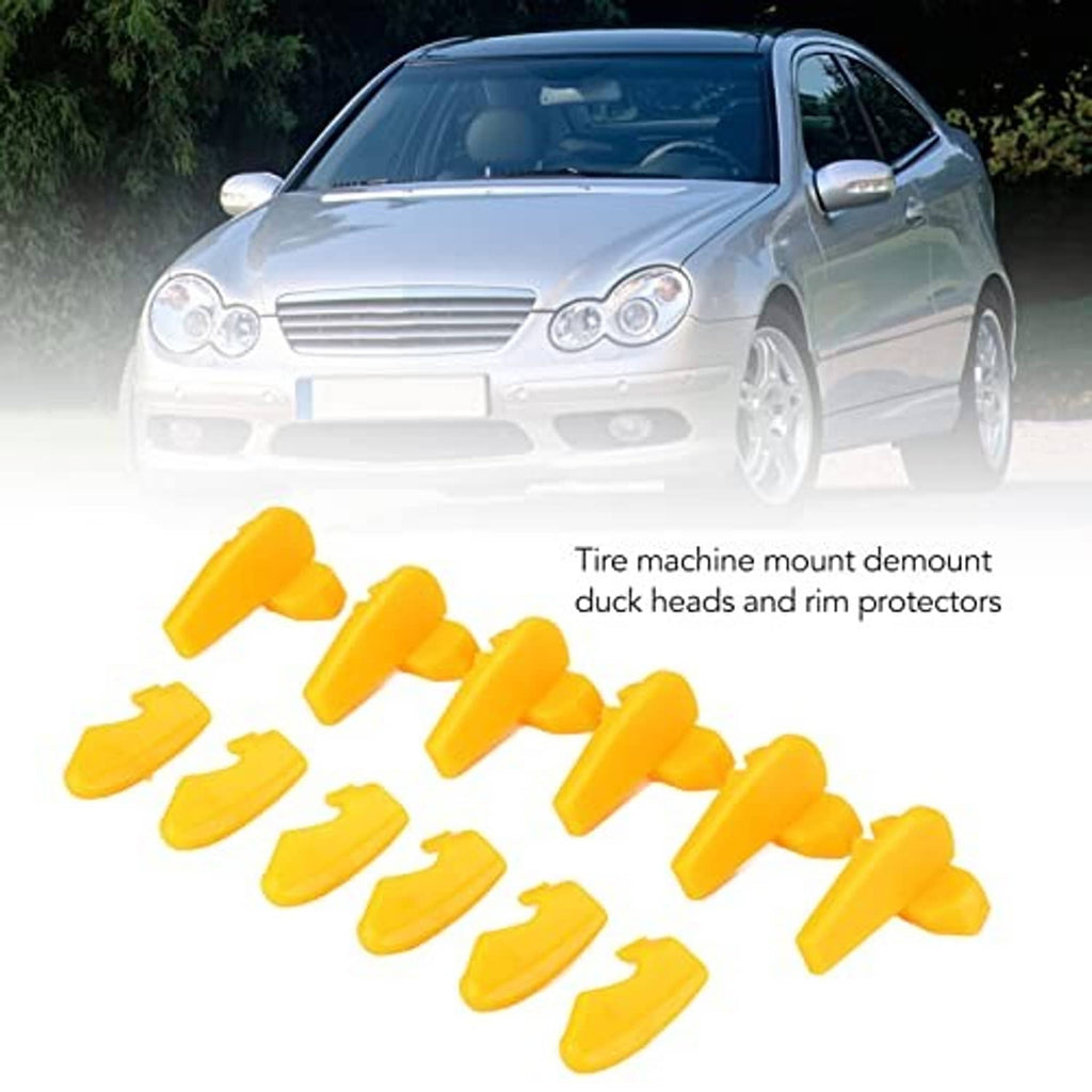 Yellow plastic tire changer duck head inserts with car backdrop