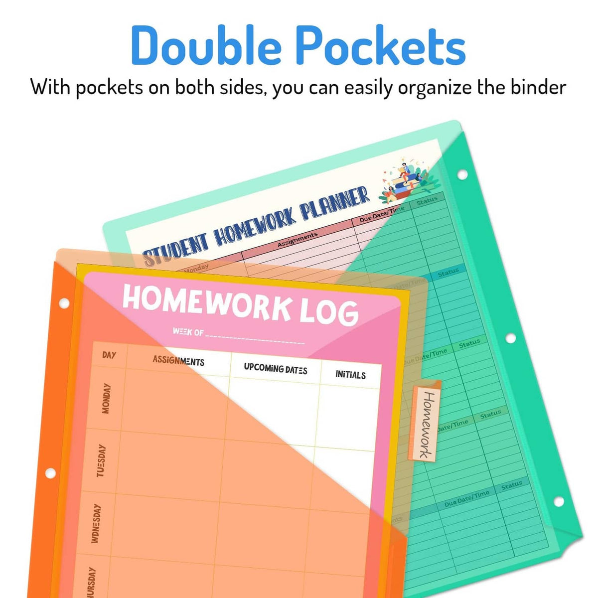Plastic divider with double pockets on both sides for planners