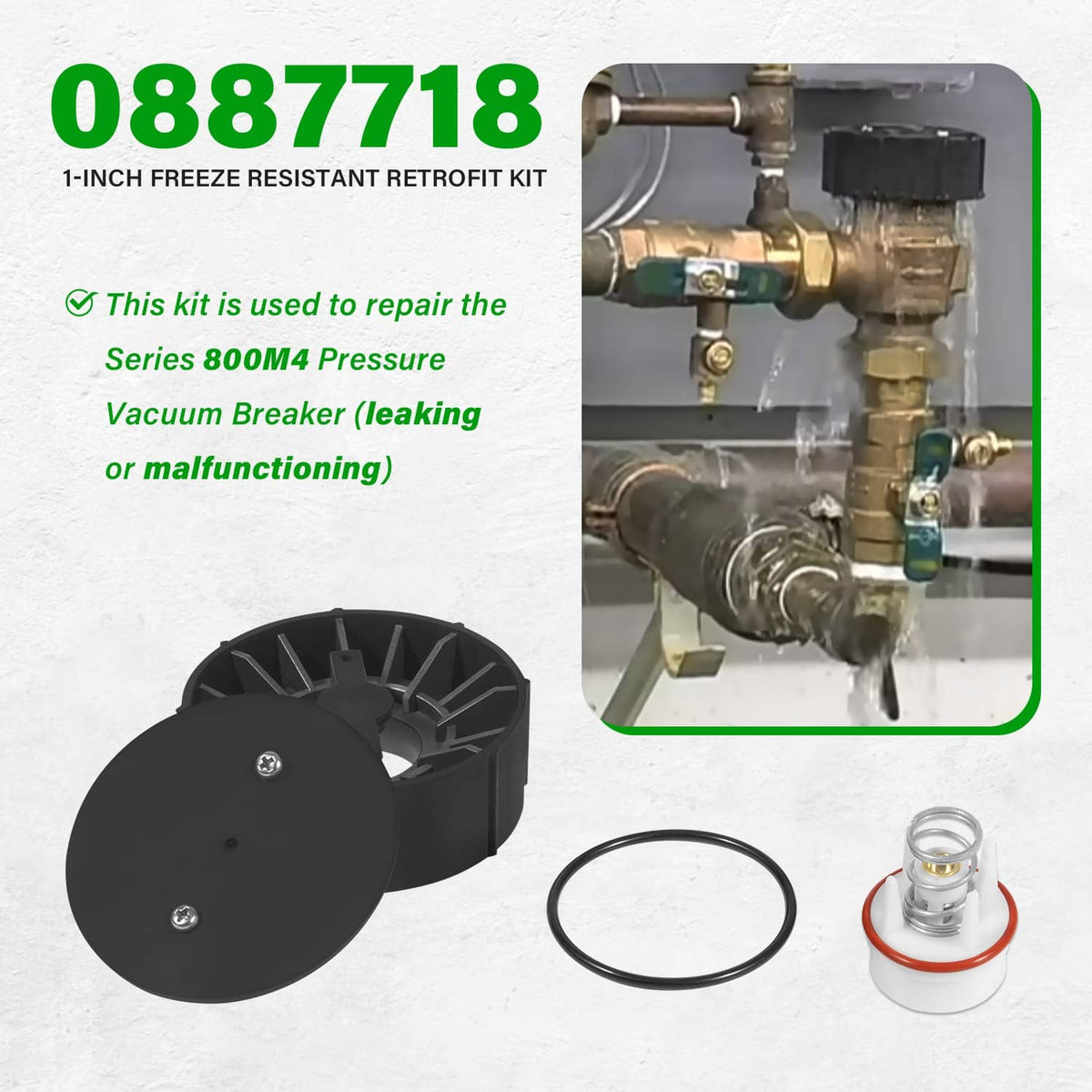 1-inch freeze-resistant retrofit kit with black vent hood and brass valve assembly
