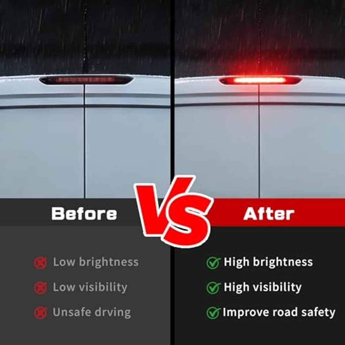 Center high mount stop light with bright red illuminated lens