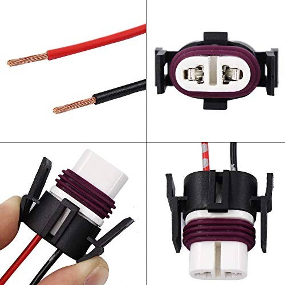 Ceramic headlight wiring plug connector set with exposed terminals and wire ends